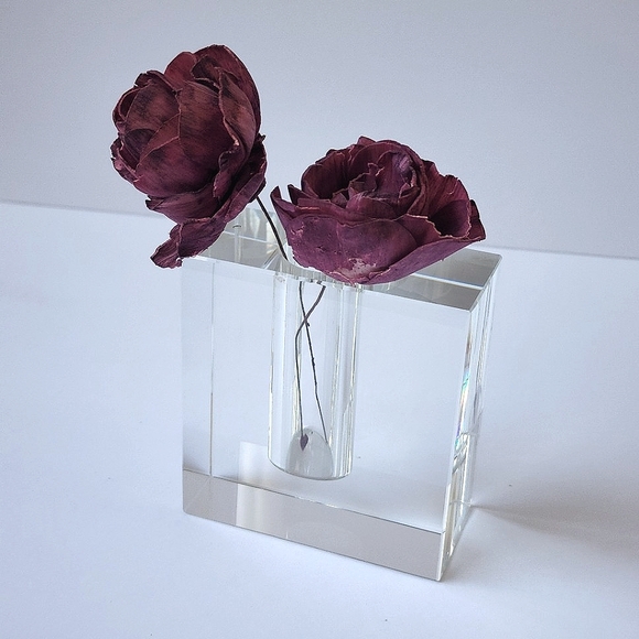 Vintage square Block glass Table Vases flower holder coffee table display - Picture 2 of 6